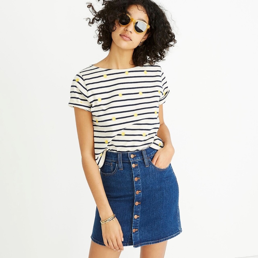 Madewell Stretch Denim Straight Mini Skirt Button-Front Edition